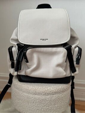 Michael Kors White and Black Perforated Leather Backpack